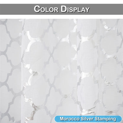 Rideaux transparents estampillés argent marocain, 1 panneau, blanc, 132x160cm/132x213cm/132x244cm