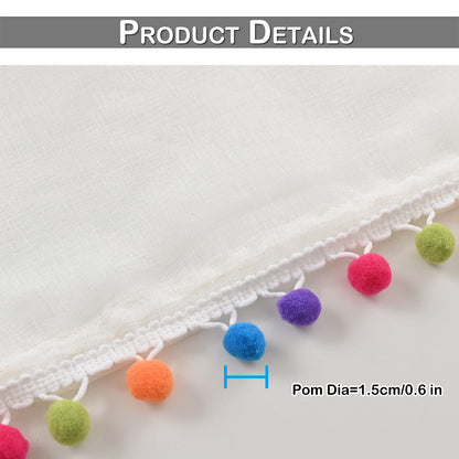 Rideaux transparents à pompons multicolores, 1 panneau, blanc, 132 x 164 cm/132 x 183 cm/132 x 214 cm/132 x 241 cm