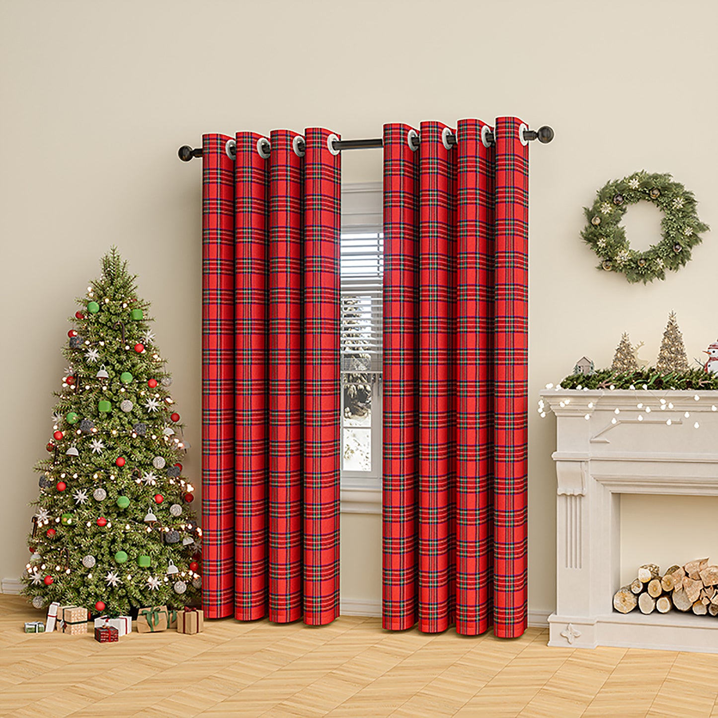 Rideau de Noël à carreaux · Rouge Vert · Style vintage