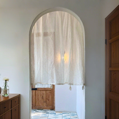 Rideau romain vintage semi-transparent aspect lin beige avec passe-tringle