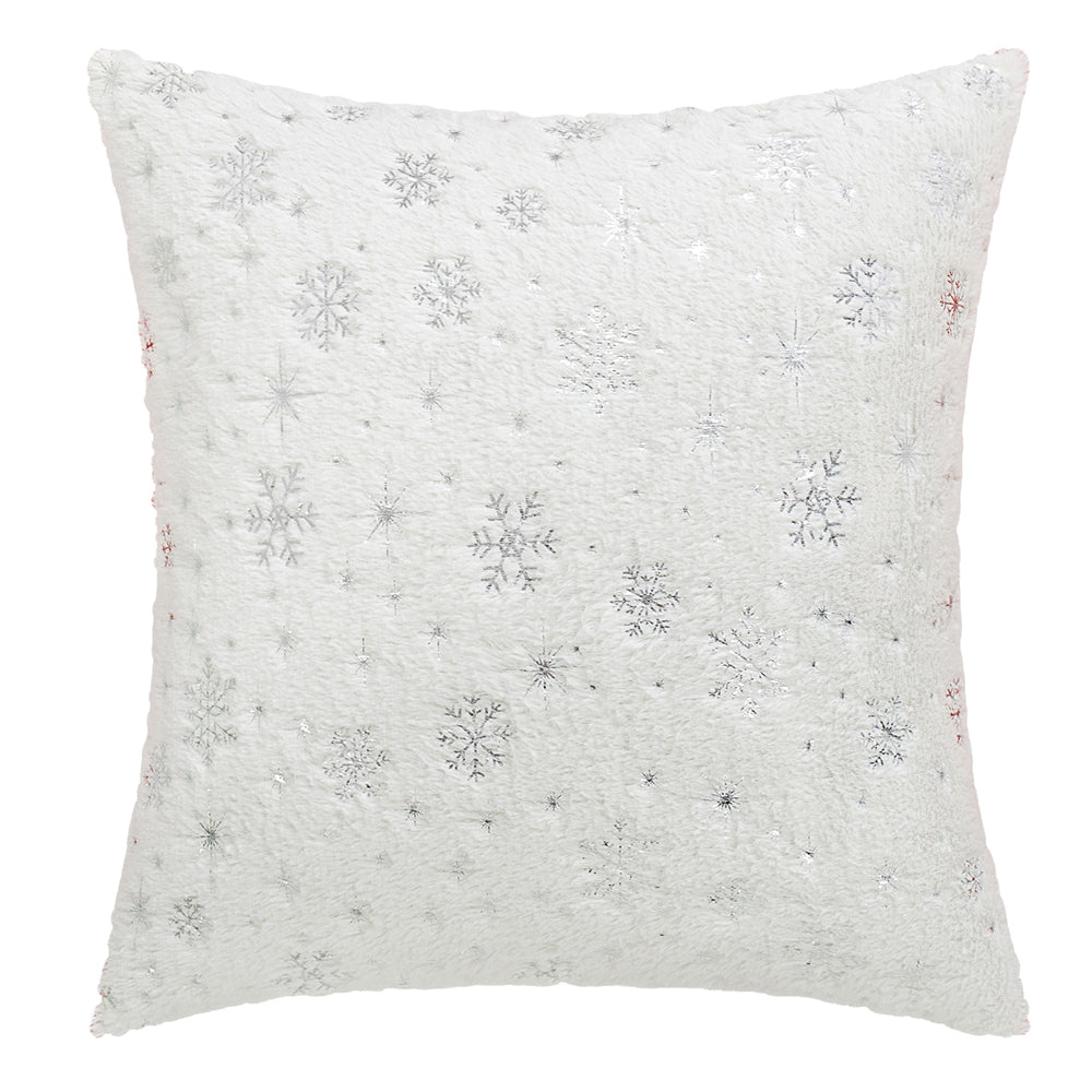Soft plush pillowcase with snowflakes and gold embossing