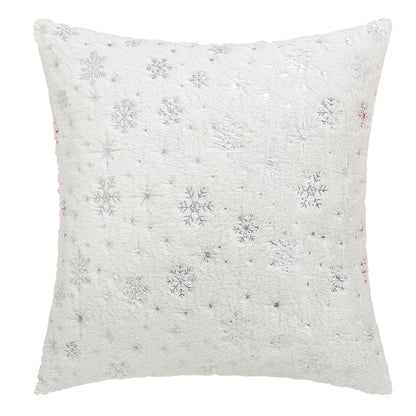 Soft plush pillowcase with snowflakes and gold embossing