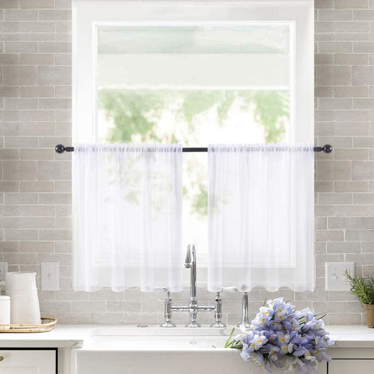Voile Short Curtains Half Tiers Curtains Cafe Kitchen Window Decor,1 Panel