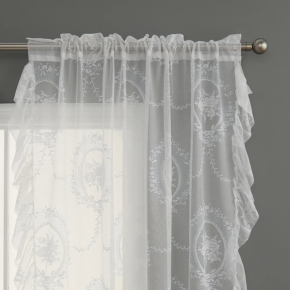 Voile Vorhänge Floral Spitze Rüschen Fenster Sheer Vorhänge Wohnzimmer Dekor 1 Panel