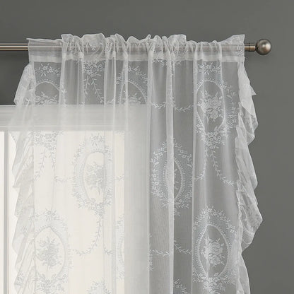 Voile Vorhänge Floral Spitze Rüschen Fenster Sheer Vorhänge Wohnzimmer Dekor 1 Panel