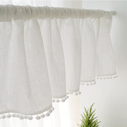 1 Panel Pompom Rod Pocket Überschrift Fenster Kurzer Sheer Tier Vorhang
