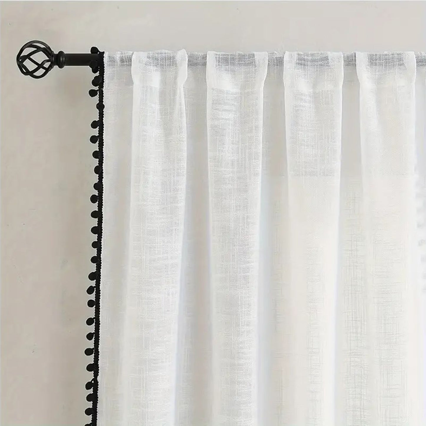 1 Panel Window Sheer Curtain Cute Ball Pompom Decor