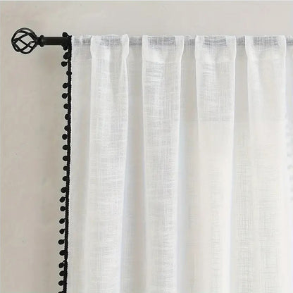 1 Panel Window Sheer Curtain Cute Ball Pompom Decor