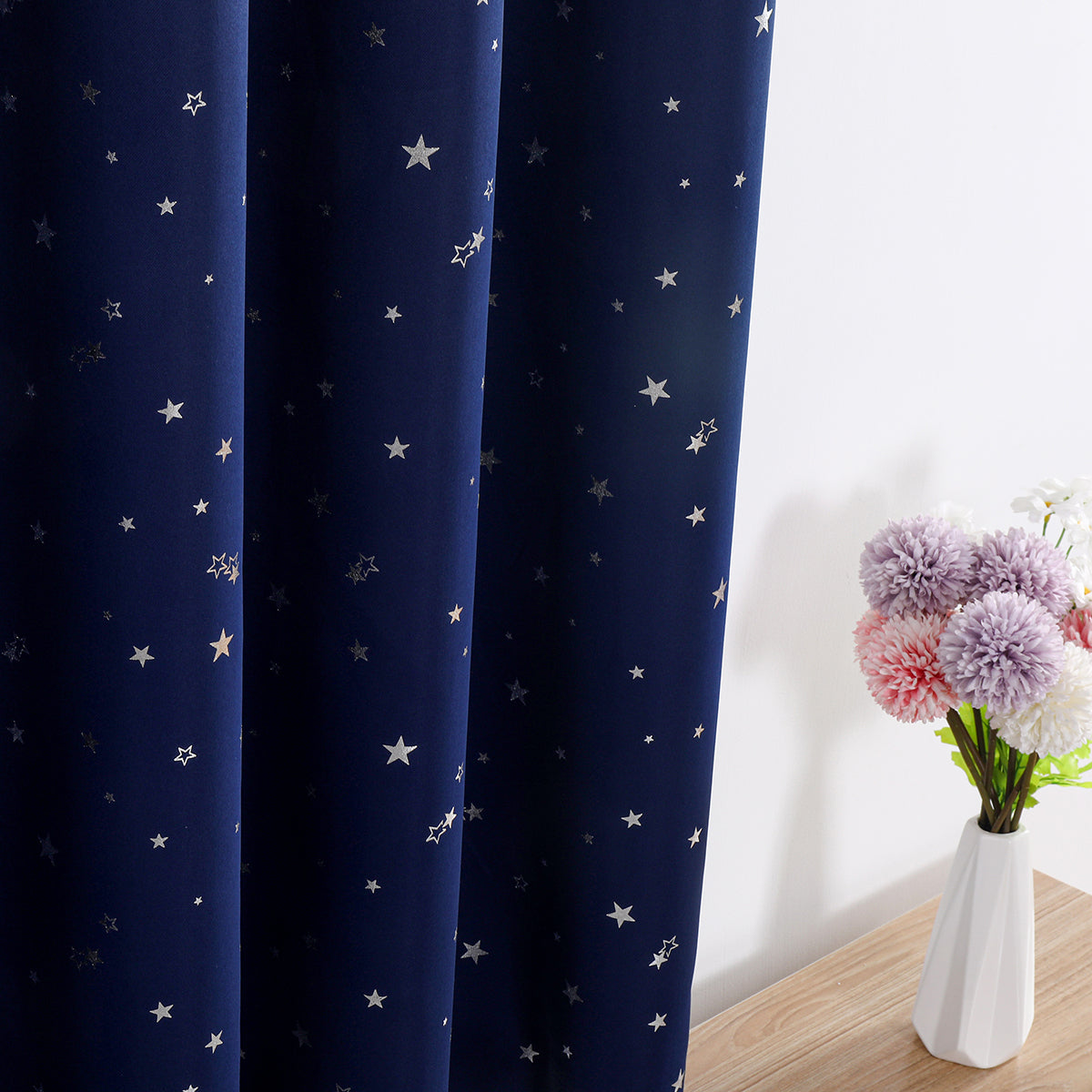Rideaux étoiles estampés argent, 1 panneau, bleu marine, 132*114cm/132*160cm/132*213cm/132*243cm