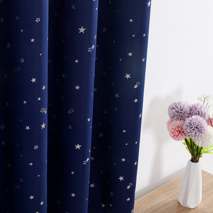 Rideaux étoiles estampés argent, 1 panneau, bleu marine, 132*114cm/132*160cm/132*213cm/132*243cm