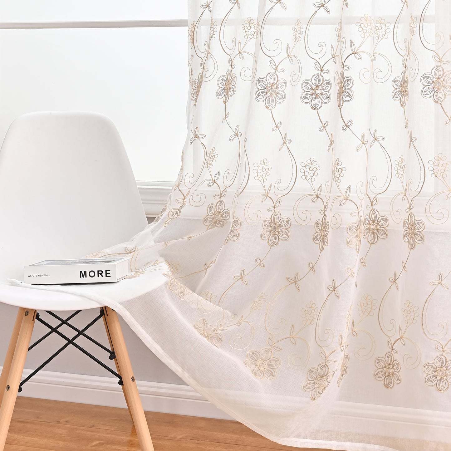 Floral Embroider Sheer Curtains, 1 Panel, White, 100*130cm/100*200cm/100*250cm/140*260cm