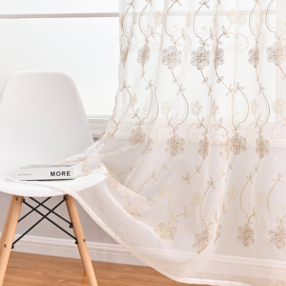 Floral Embroider Sheer Curtains, 1 Panel, White, 100*130cm/100*200cm/100*250cm/140*260cm
