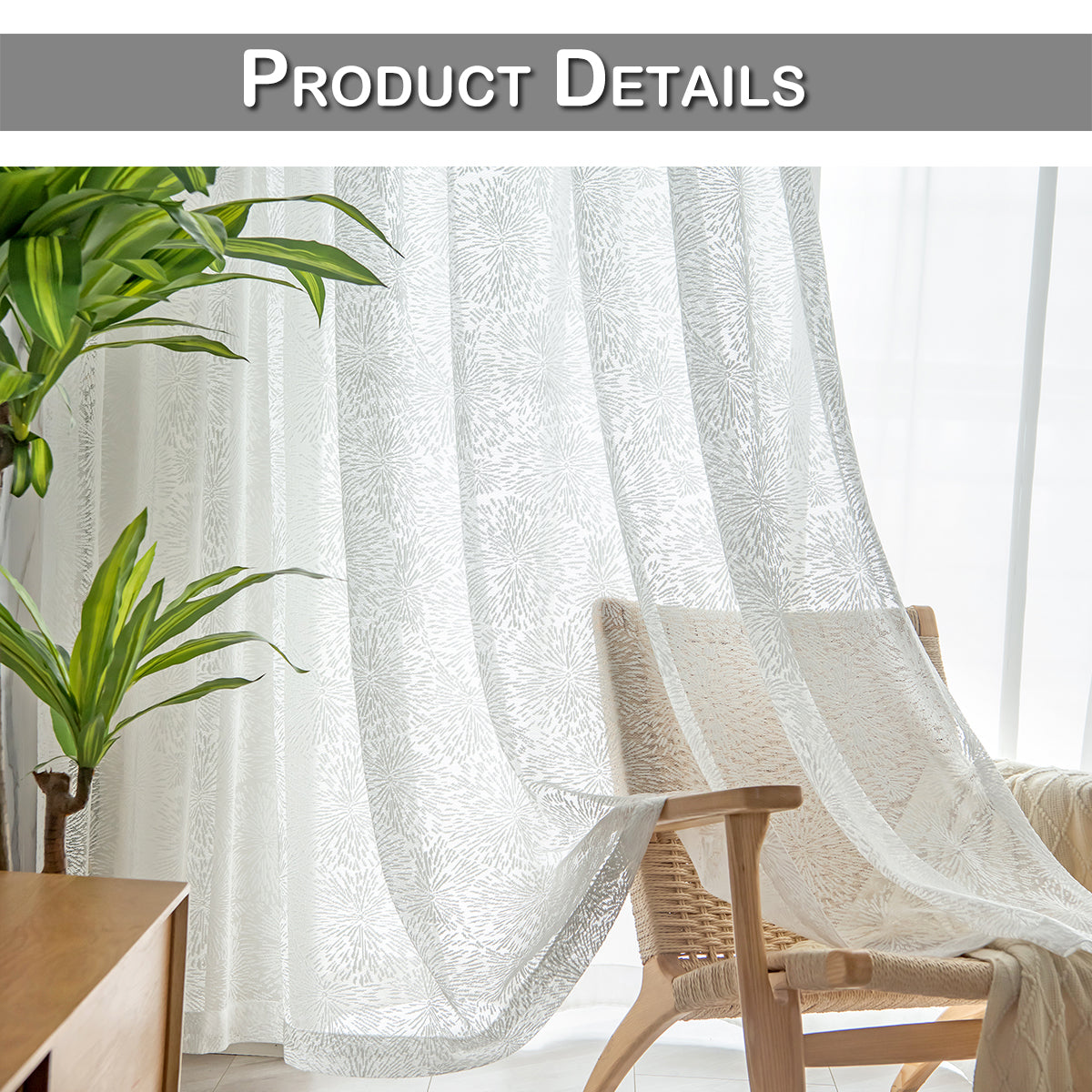 Rideaux transparents Firework, 1 panneau, blanc, 132*160cm/132*183cm/132*213cm/132*244cm