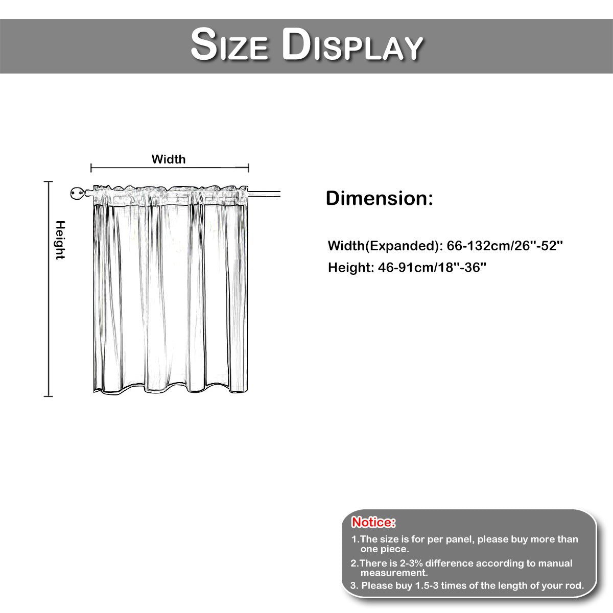 1 Panel Blackout Window Short Curtains