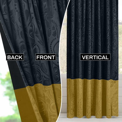 Rideaux en velours de luxe avec motif à blocs de couleurs · Noir et or