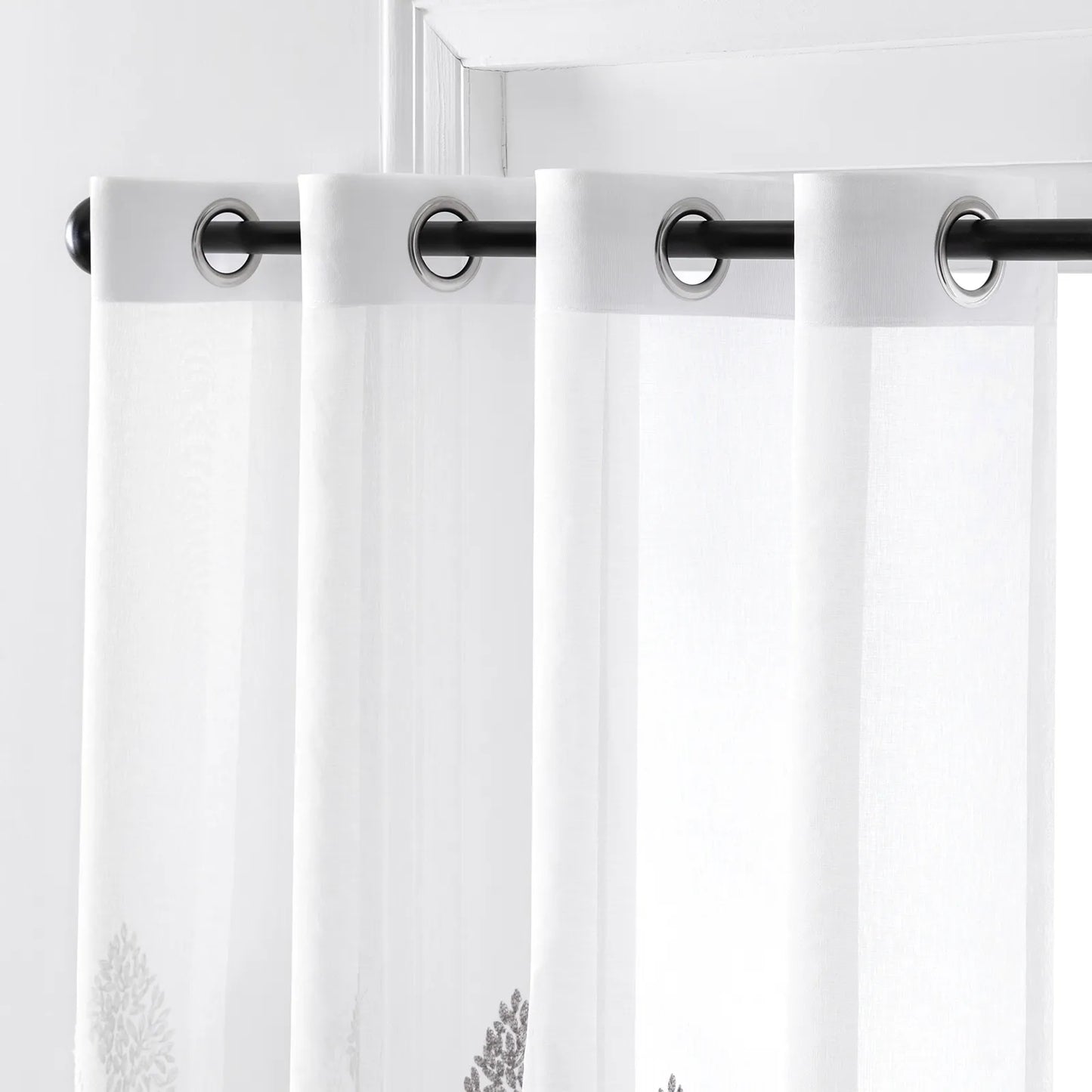 2 Panel Embroidered Leave Voile Window Sheer Curtains