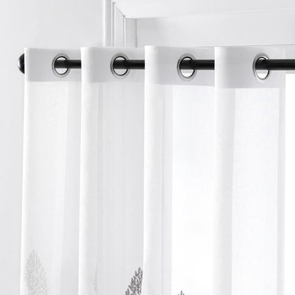2 Panel Embroidered Leave Voile Window Sheer Curtains