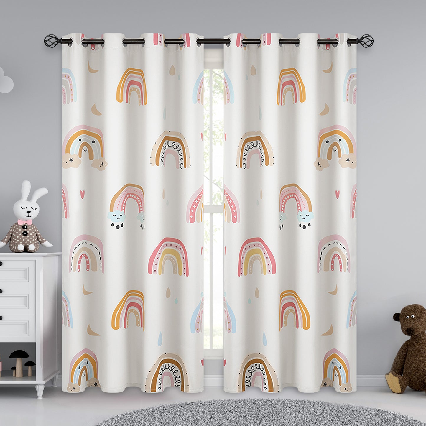 Children's Curtain with Rainbow Motif – Blackout Curtain Set of 2, 95% Blackout