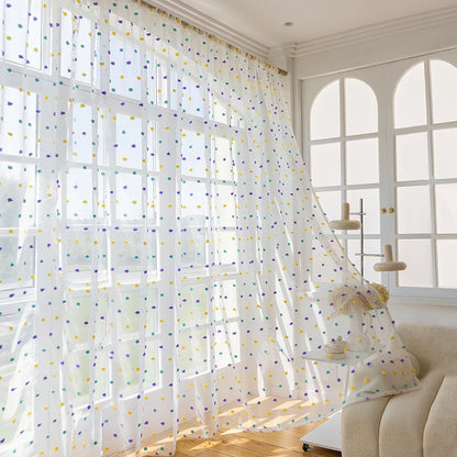 1 Panel Boho Rainbow Pom Pom Sheer Curtains Decor