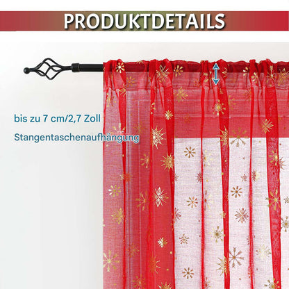 Rideau de Noël Flocons de neige Feuille d'or Lot de 2 rideaux transparents