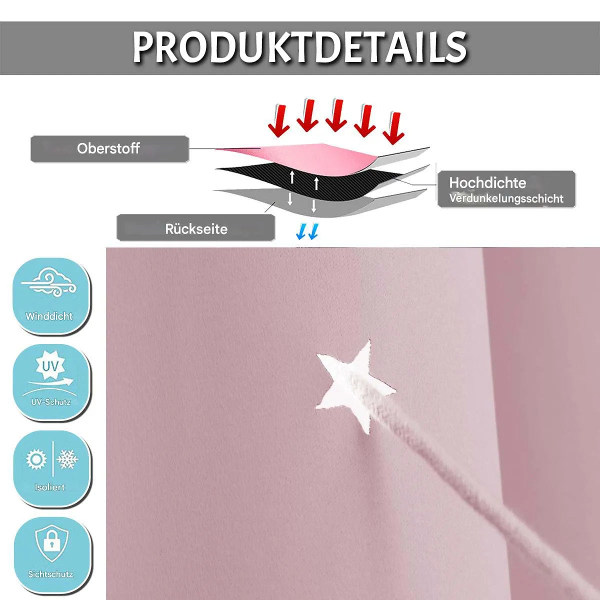 Blackout curtain with cut-out stars and overlay design