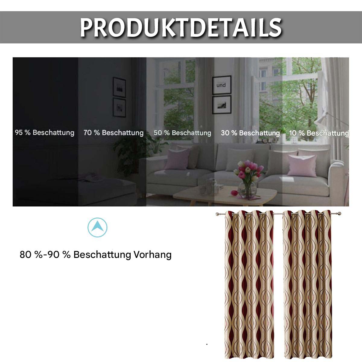 Geometrischer Vorhang mit Ösen – 1/2 Panels, Blickdicht