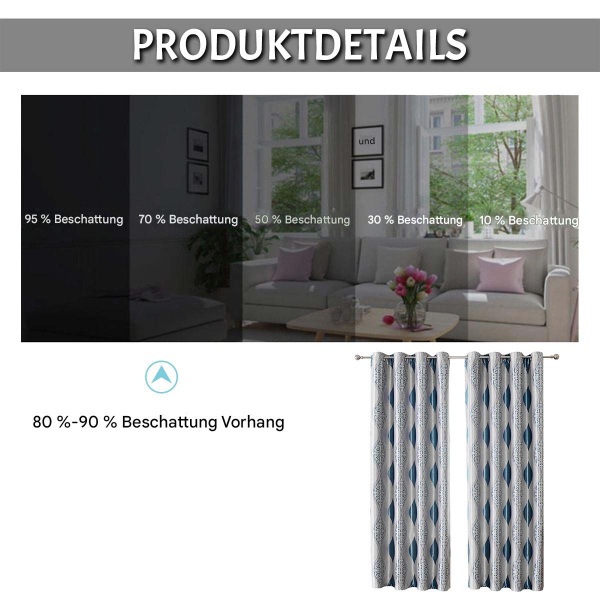 Geometrischer Vorhang mit Ösen – 1/2 Panels, Blickdicht