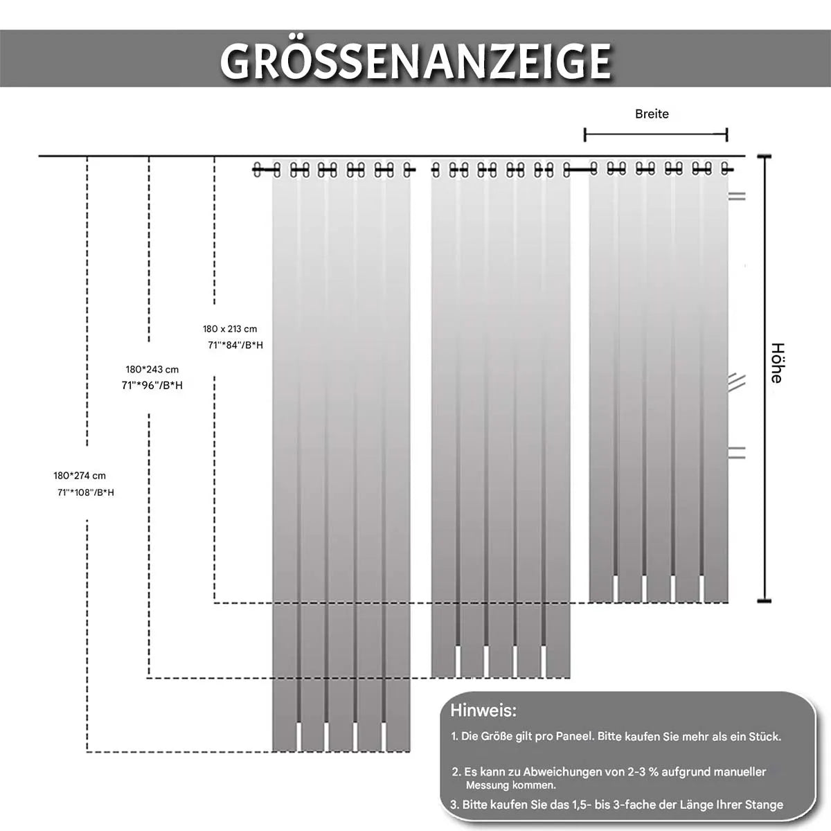 Extra Wide Outdoor Curtain, Waterproof and Blackout with Eyelets – 1 Piece, 180 cm Wide