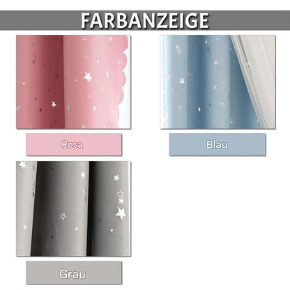 Blackout curtain with double-layered tulle, cut-out stars and silver print – 1 piece