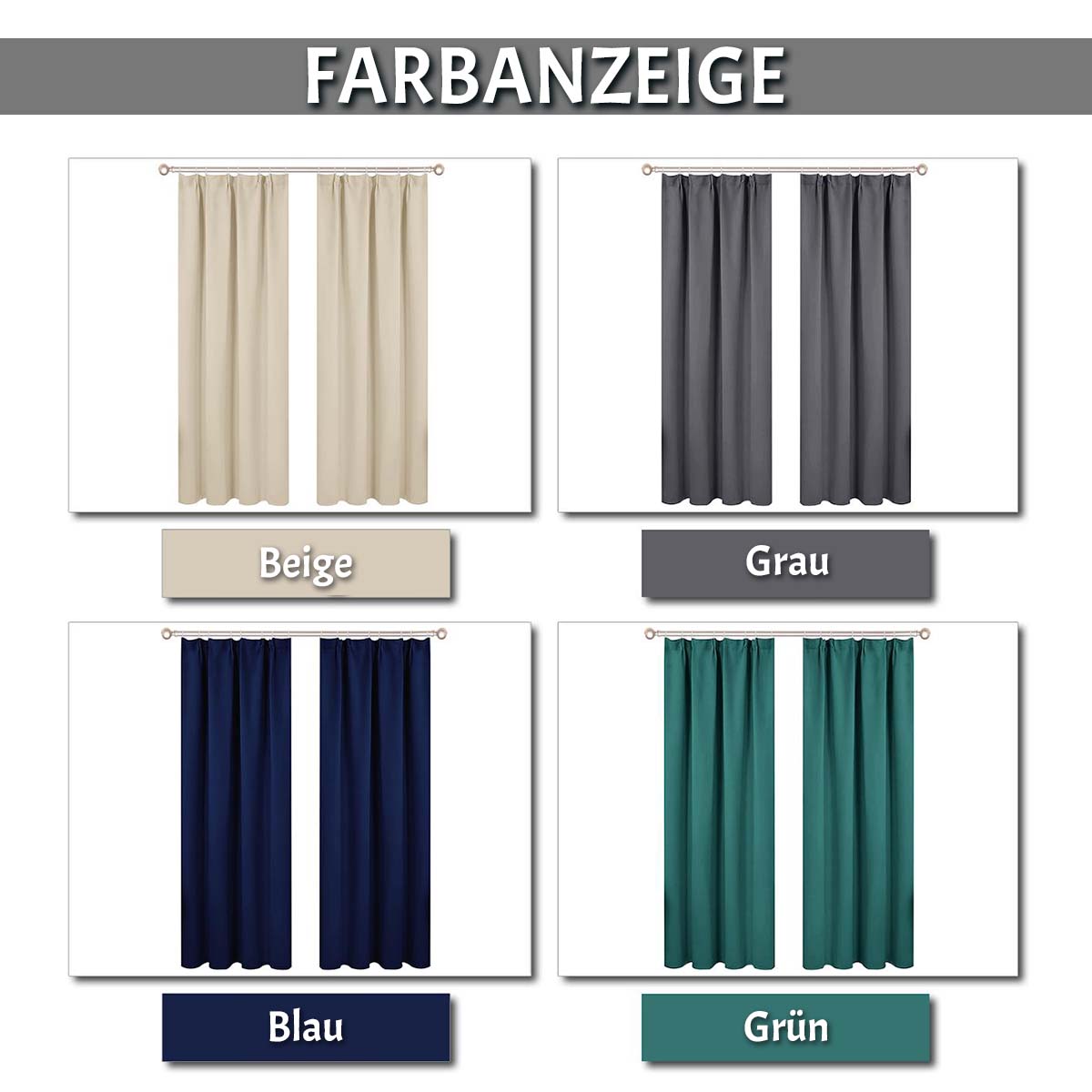 Verdunkelungsvorhang mit Faltenband – Thermo, Blickdicht, 1/2 Panels