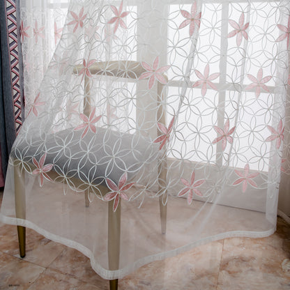 Embroidered Floral Sheer Curtain, 1 Panel, White, 132x160cm/132x213cm/132x244cm