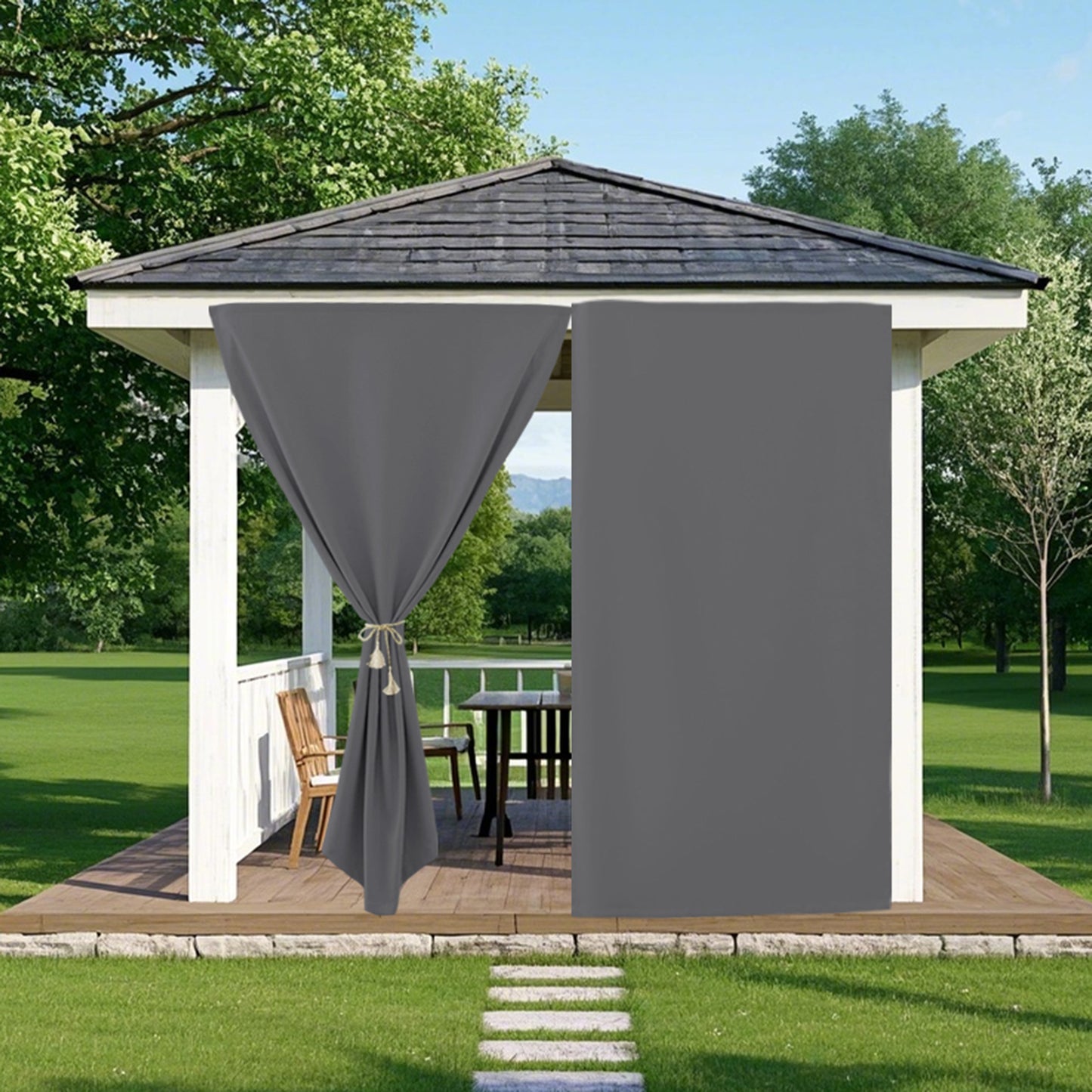 Patio windproof and waterproof blackout curtain with Velcro fastening for garden and terrace