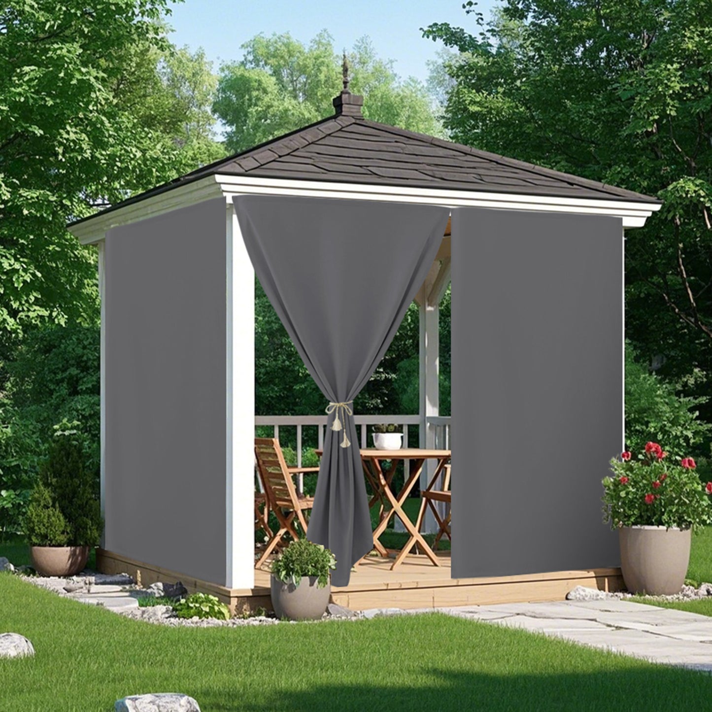 Patio windproof and waterproof blackout curtain with Velcro fastening for garden and terrace