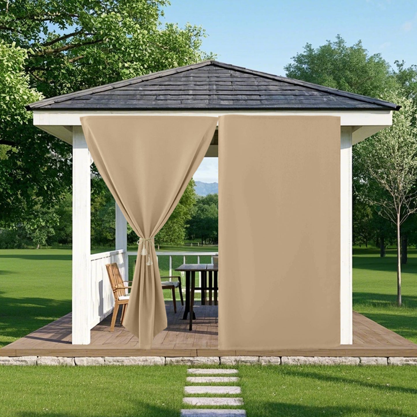 Patio windproof and waterproof blackout curtain with Velcro fastening for garden and terrace