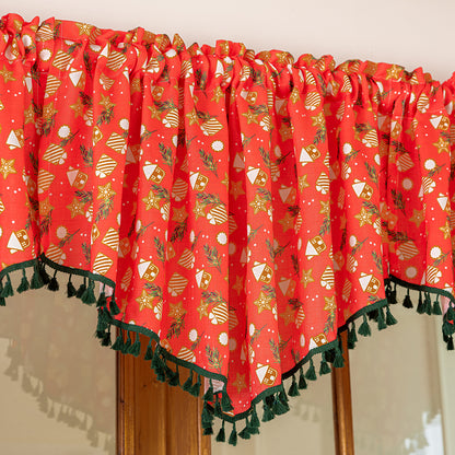 Christmas curtain with tassels – short decorative curtain in red or green, 150 × 60 cm