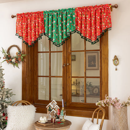 Christmas curtain with tassels – short decorative curtain in red or green, 150 × 60 cm