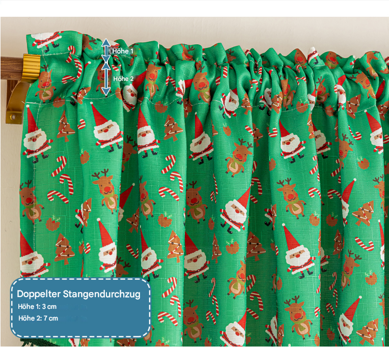 Christmas curtain with tassels – short decorative curtain in red or green, 150 × 60 cm