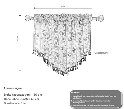 Christmas curtain with tassels – short decorative curtain in red or green, 150 × 60 cm