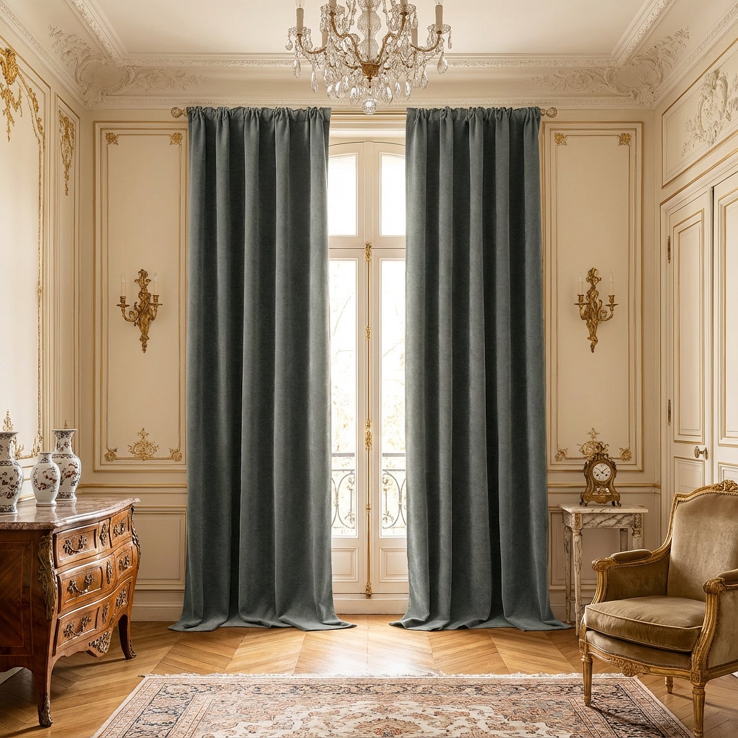 2 Blackout Curtains Chenille 510 GSM Thermal Curtain Light-blocking with Multifunction Tape