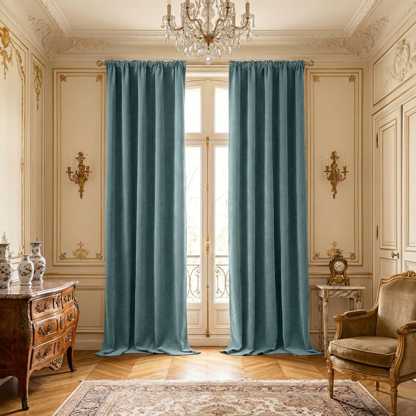 2 Blackout Curtains Chenille 510 GSM Thermal Curtain Light-blocking with Multifunction Tape