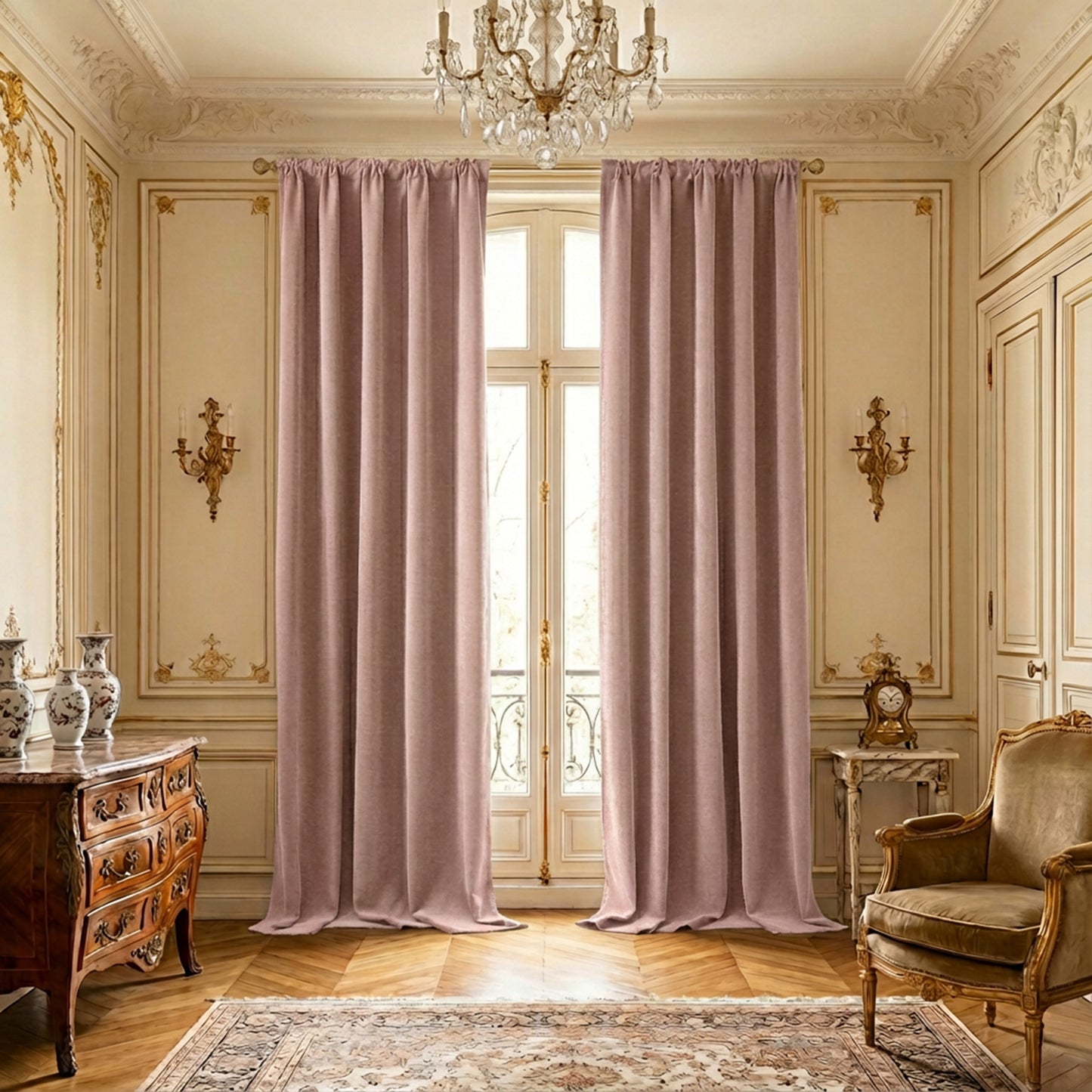 2 Blackout Curtains Chenille 510 GSM Thermal Curtain Light-blocking with Multifunction Tape