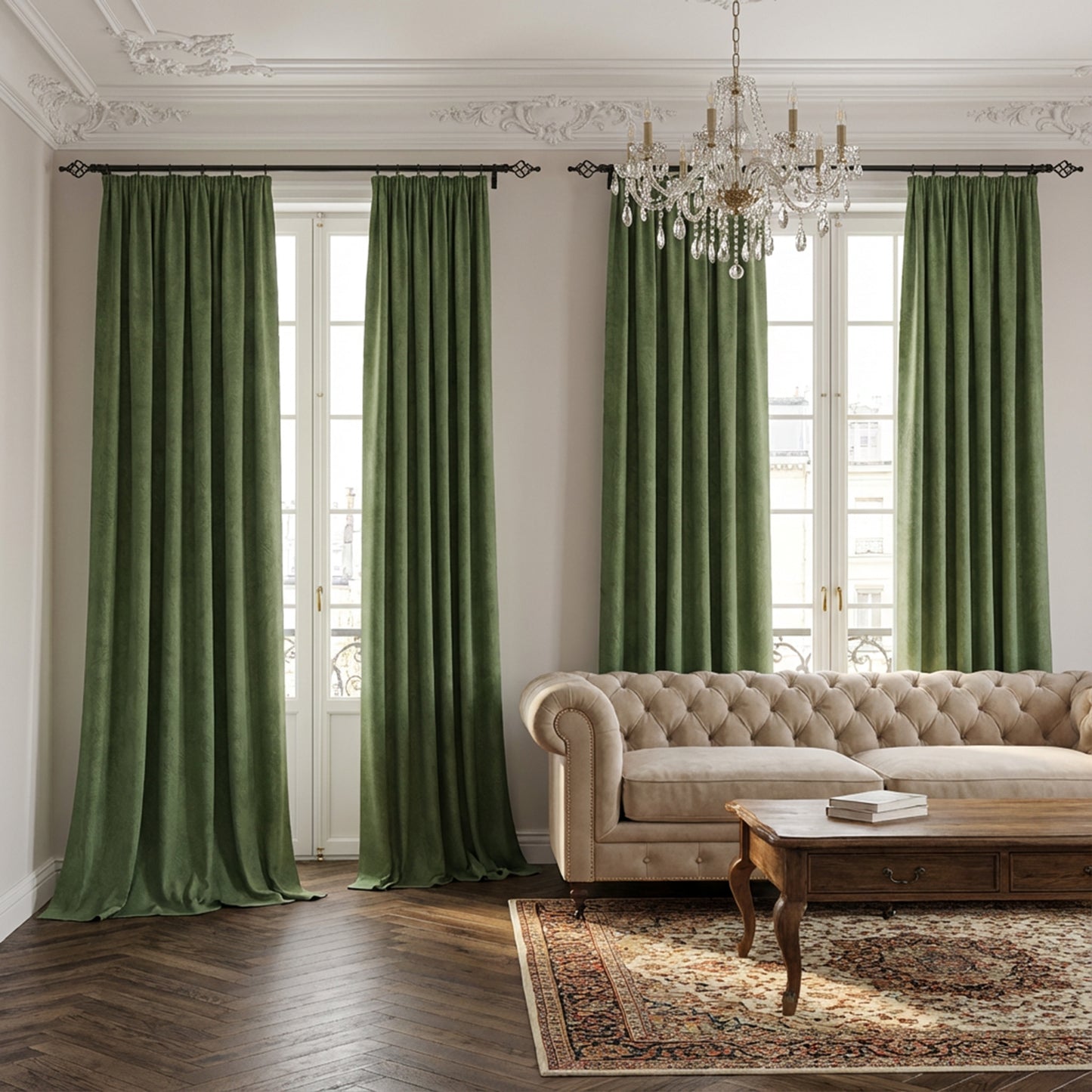 2 Blackout Curtains Chenille 510 GSM Thermal Curtain Light-blocking with Multifunction Tape