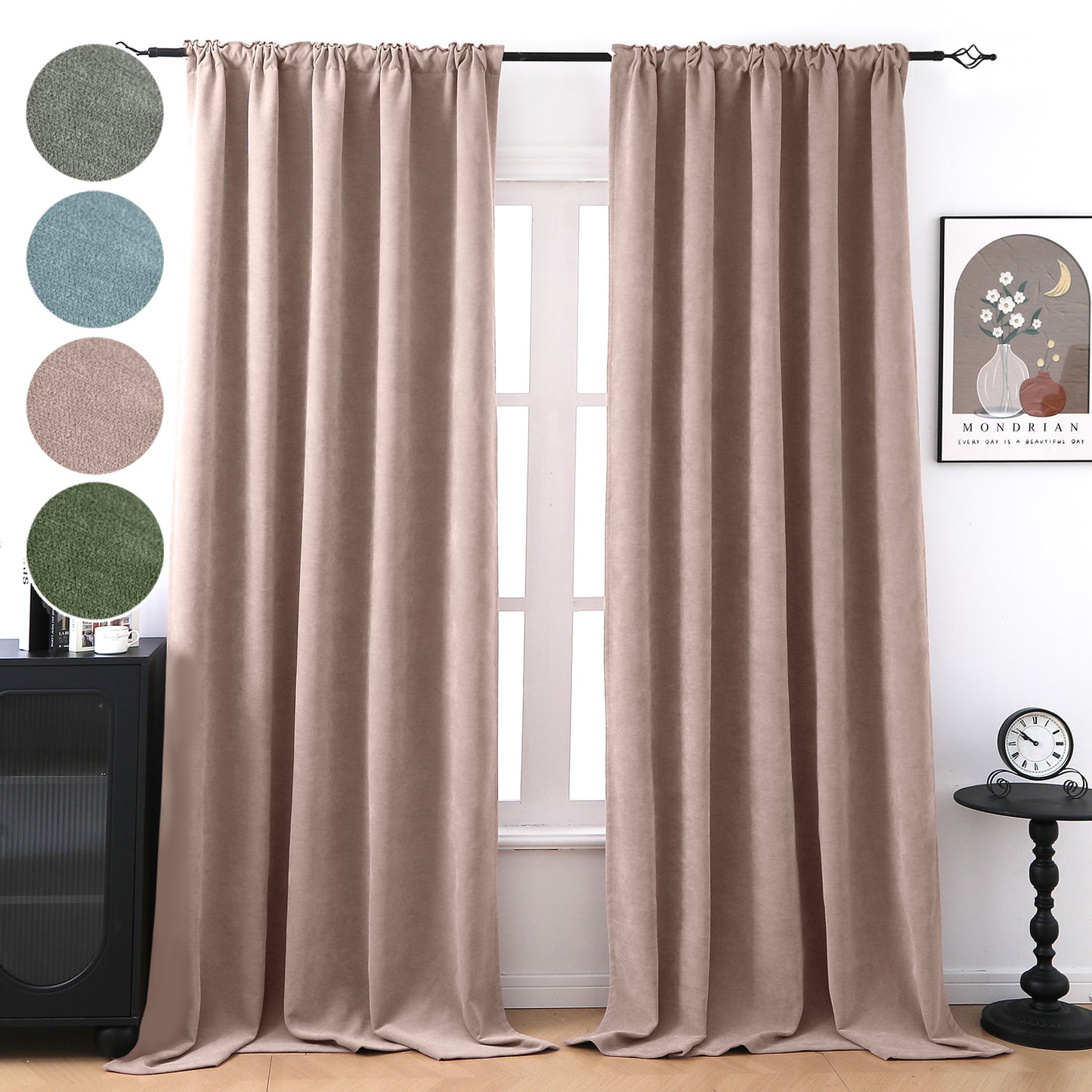 2 Blackout Curtains Chenille 510 GSM Thermal Curtain Light-blocking with Multifunction Tape