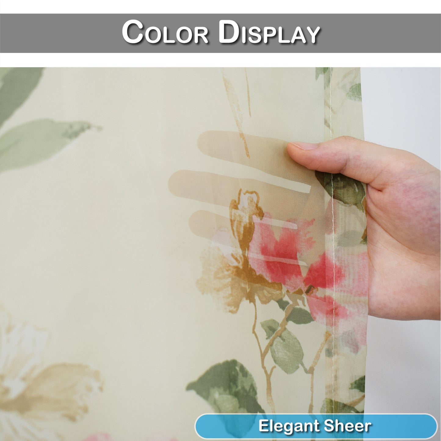 Floral Gauze Sheer Curtains, 1 Panel, Cream, 132x160cm/132x213cm/132x244cm