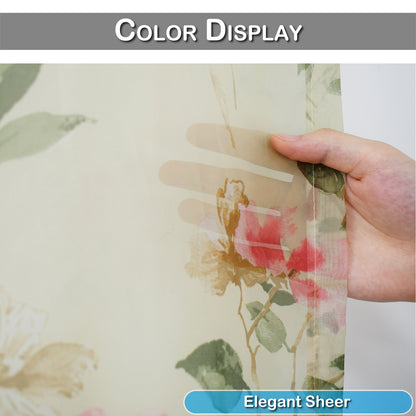 Floral Gauze Sheer Curtains, 1 Panel, Cream, 132x160cm/132x213cm/132x244cm