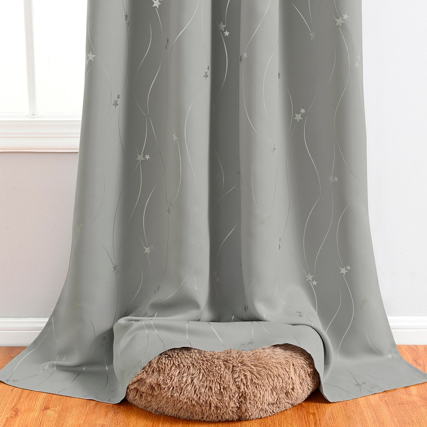 Rideaux étoiles estampés argent, 1 panneau, gris, 132*164cm/132*183cm/132*214cm