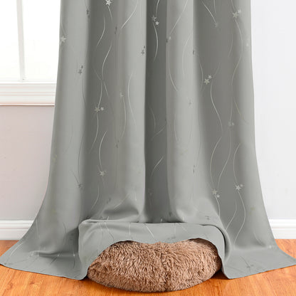 Rideaux étoiles estampés argent, 1 panneau, gris, 132*164cm/132*183cm/132*214cm