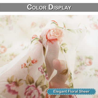 Rose Sheer Curtains, 1 Panel, Beige, 132x160cm/132x213cm/132x244cm