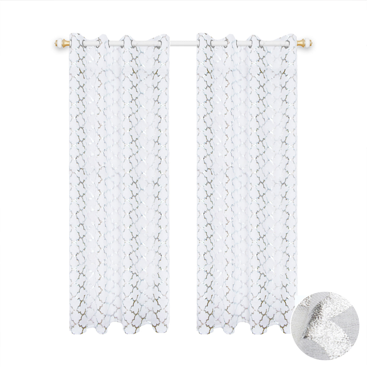Rideaux transparents estampillés argent marocain, 1 panneau, blanc, 132x160cm/132x213cm/132x244cm