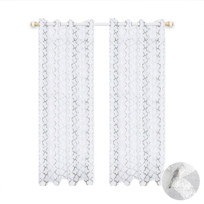 Rideaux transparents estampillés argent marocain, 1 panneau, blanc, 132x160cm/132x213cm/132x244cm